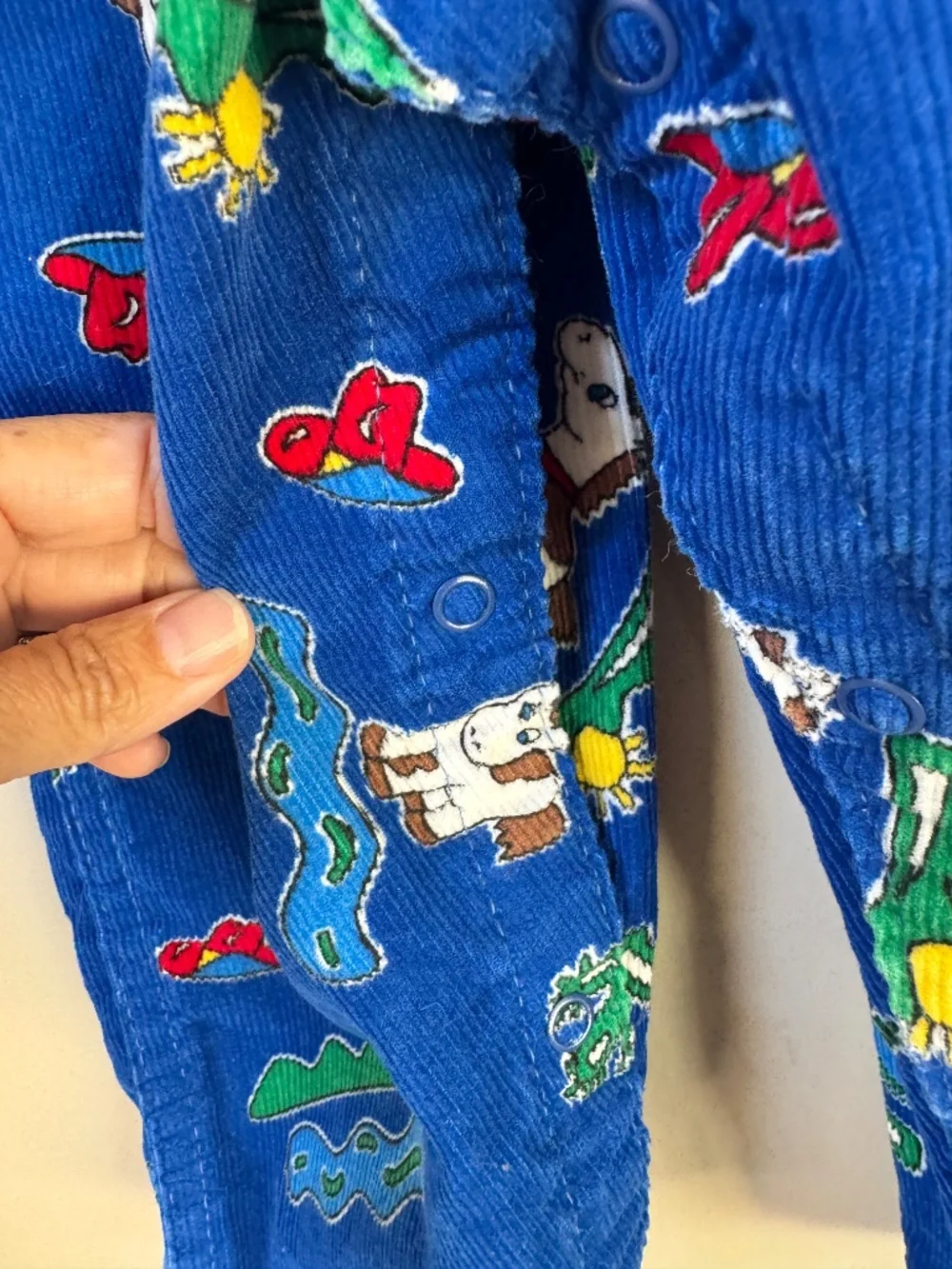 VTG OshKosh Corduroy Vestbak Overalls Blue  Western Horse Pattern Toddler 4T USA